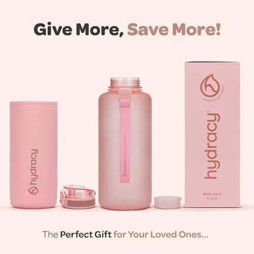 Hydracy Water Bottle with Time Marker -Large BPA Free Water Bottle & No Sweat Sleeve -Leak Proof Gym Bottle with Fruit Infuser Strainer & Times to Drink -Ideal for Fitness Sports & Outdoors