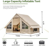 Inflatable Camping Tent, 2/4/6/8 Person Glamping Inflatable Tents for Camping, 2025 Update Zipper Door Easy Setup Blow Up Tents Big House with Rainfly&Mosquito Screen, 4 Season