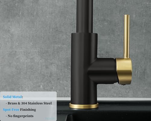 Havin Gold and Black Kitchen Faucet with Pull Down Sprayer, High Arc Stainless Steel Material, with cUPC Ceramic Cartridge,Without Deck Plate,Fit for 1 Hole Kitchen Sink or Laundry Sink