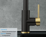 Havin Gold and Black Kitchen Faucet with Pull Down Sprayer, High Arc Stainless Steel Material, with cUPC Ceramic Cartridge,Without Deck Plate,Fit for 1 Hole Kitchen Sink or Laundry Sink