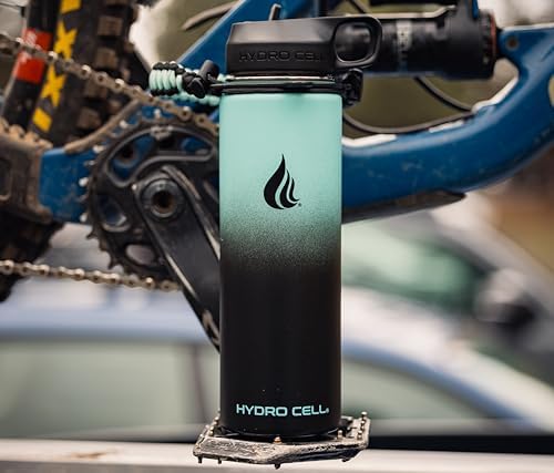 HYDRO CELL Stainless Steel Insulated Water Bottle with Straw - For Cold & Hot Drinks - Metal Vacuum Flask with Screw Cap and Modern Leakproof Sport Thermos for Adults (Teal/Black 24oz)