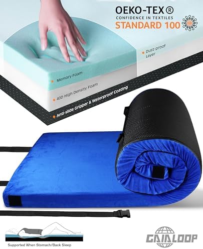 3 Inch GAIALOOP Thick Memory Foam Camping Mattress Sleeping Pad [Car/Tent/Cot] Glamping Portable Floor Mat Roll Up Futon Mattress for Guests Sleepover