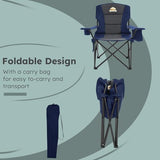Oversized Folding Camping Chairs - 450 LBS Support Heavy Duty Camp Chair with Padded Cushion, Portable Outside Chairs with Carry Bag，Cooler, Cup Holder for Outdoor, Lawn, Sports - Blue