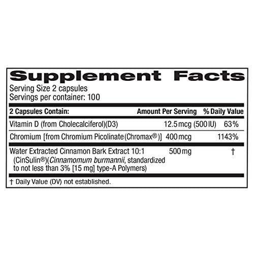 IKJ Advanced Strength Cinsulin Cinnamon, Chromium Picolinate, Vitamin D3 Cinnamon 500 Mg, Chromium Picolinate, 400 Mcg, Vitamin D3, 500 Iu, 200 Capsules