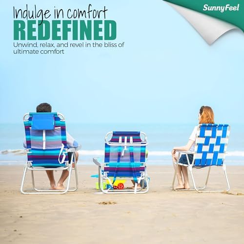 SUNNYFEEL Extra Wide Low Beach Chair 2 Pack 5 Position Lay Flat 500 LBS Heavy Duty, XL Oversized Folding Camping Chairs with Cup Holder for Outdoor/Sand, Portable Backpack Beach Chair for Adults