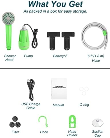 innhom Portable Shower Camping Shower Outdoor Camp Shower Pump, Electric Rechargeable Portable Camping Shower, Powered by Rechargeable Battery