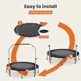 Sweetcrispy 40" in/48 in Mini Fitness Trampoline - 330LBS Foldable Exercise Rebounder with Adjustable Handle, Stable and Quiet, for Adults Indoor/Outdoor Workout