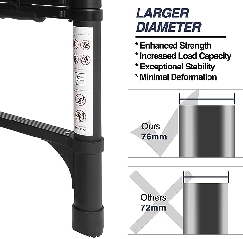 BOCOM 12.5 FT Aluminum Telescoping Ladder, Lightweight Multi-Purpose Collapsible Extension with 2 Triangle Stabilizers, Heavy Duty 330 lbs Max Capacity, Ideal for Home, RV, and Outdoor Work Black