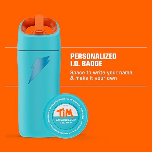 Gatorade Kids' Rookie Metal Water Bottle, 12oz, Stainless Steel Bottle, Double-Wall Insulation, Vacuum Insulated, Thermo Mug