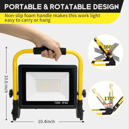 10000LM LED Work Light: Portable Work Light with 5FT Cord - IP66 Waterproof Flood Light for Outdoor Indoor Job Site Workshop Garage Construction Site Lighting, Gifts for Men