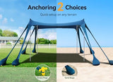 Beach Tent, Beach Canopy Sun Shade with UPF50+ UV Protection, 10x10ft, Includes 8 Sandbags, Sand Shovel, Ground Pegs & 4 Stability Poles, Pop Up Sun Shelter for Camping, Picnics, Backyard Fun
