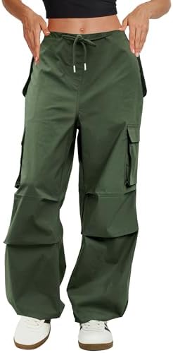 Cargo Pants Women Low Waisted Parachute Pants with Pockets Loose Baggy Hiking Pants Y2K Clothes