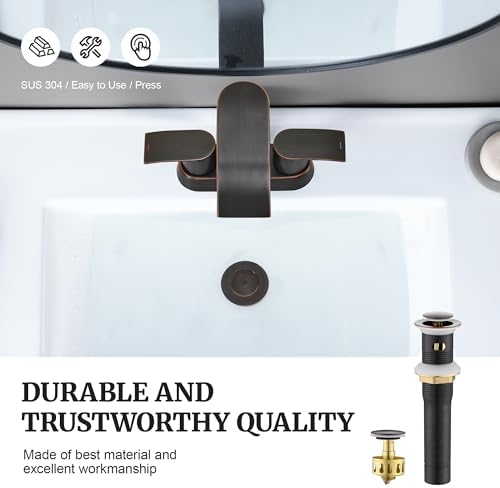 Pop up Sink Drain Stopper for Bathroom Vessel Vanity Sink Art Basin Oil Rubbed Bronze, Small Cap with Overflow, Metal Pop-up Drain Strainer with Detachable Basket Stopper