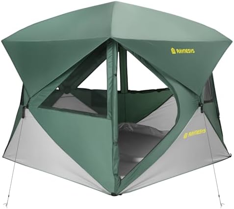 Camping Tent,Instant Cabin Tent, Setup in 60 Seconds, 4 Person Pop up Tents for Camping, Hub Tents, Rainfly, Windproof, UV Resistant, Large Camping Tent Sun Shelter with Removable Floor