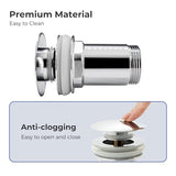 VANCOCO Drain Set Washbasin with Overflow (chrome), Washbasin Drain with Replacement Seal, Push Open Drain Valve, Brass