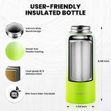 Insulated Water Bottle 32 oz, Triple Wall Vacuum Stainless Steel (Cold for 48 Hrs), Leak Proof & Non-BPA, Modern Water Flask Jug with Paracord Handle & Straw Spout Lids, Ombre Green