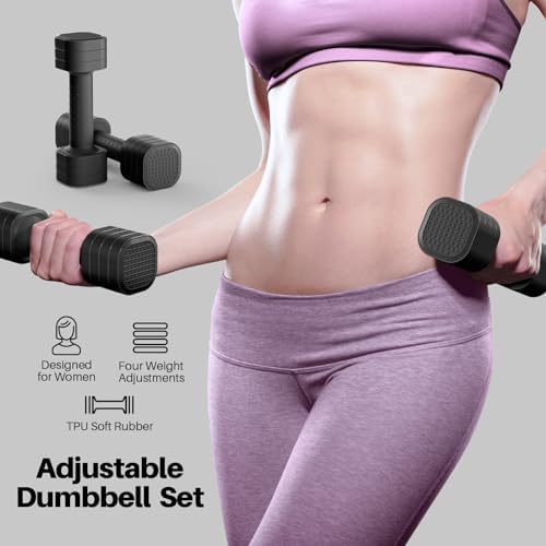 Adjustable Dumbbell Set of 2, 4 in 1 Free Weights Dumbbells Set for Women, Hand Weights for Women at Home, Each 2lb 3lb 4lb 5lb with TPU Soft Rubber Handle for Home Gym Exercise Training