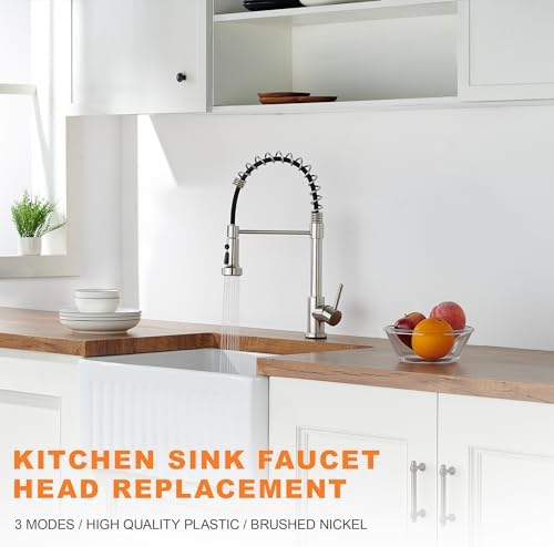 Pull Down Spray Head Replacement - for Kitchen Faucet Sprayer Head with 15 Adapters, 3 Function Pull Out Faucet Spray Nozzle, Brushed Nickel