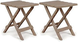Camco Adirondack Portable Outdoor Camping Small Weatherproof Rustproof Durable Plastic Folding Side Table for Indoor and Outdoor Use, 2 Pack, Taupe