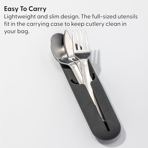 W&P Porter Stainless Steel Utensils with Silicone Carrying Case | Terrazzo Charcoal | Spoon, Fork & Knife for Meals on the Go | Portable and Compact Set