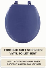 Soft Standard Vinyl Toilet Seat, Navy - 17 Inch Soft Vinyl Cover with Comfort Foam Cushioning - Fits All Standard Size Fixtures - Easy to Install Fantasia by Achim Home Decor