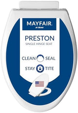 Mayfair Preston Easy to Clean Single Hinge Toilet Seat, Modern Slow Close Plastic Toilet Seat, Made in USA, Elongated, White