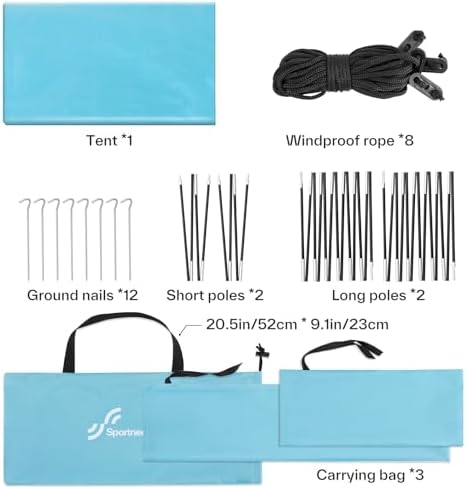 Sportneer Beach Tent Sun Shelter Beach Shade Canopy UPF 50+ UV Protection with 8 Wind Ropes and 12 Ground Stakes for Beach Camping Backyard Picnic Outdoor