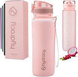 Hydracy Water Bottle with Time Marker -Large BPA Free Water Bottle & No Sweat Sleeve -Leak Proof Gym Bottle with Fruit Infuser Strainer & Times to Drink -Ideal for Fitness Sports & Outdoors