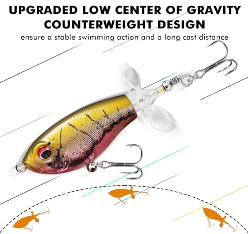 TRUSCEND PoPobait Plopper with BKK Hooks, Top Water Fishing Lures for Bass Walleye Pike Catfish Musky Perch, Floating Lure for Freshwater or Saltwater, Amazing Teasers Fishing Gifts for Family Fishing