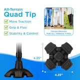 NOVA Sugarcane, Walking Cane with All Terrain Rubber Quad Tip Base and Carrying Strap, Black Design