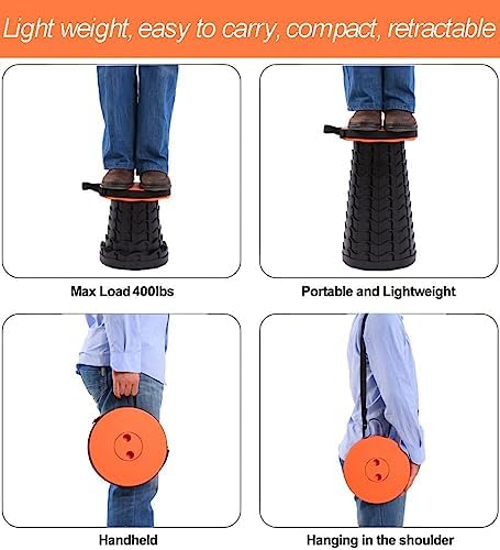 Fishboy Upgraded Collapsible Stool, 400lbs Max Weight, Lightweight But Sturdy, Portable Retractable Folding Telescoping Foldable Camping Stool for Adults Outdoor Fishing Hiking Gardening Travel BBQ