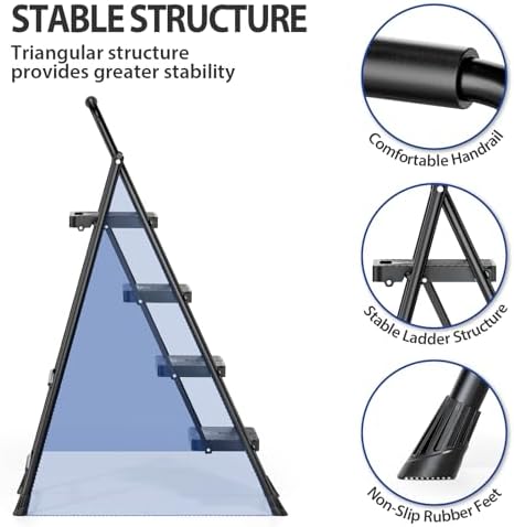 KINGRACK Folding 4 Step Ladder, Portable Ladder for Multi-Purpose, Home, Kitchen, Heavy Sturdy Steel Step Stool with Anti-Slip Wide Pedals, Handrail, Safe-Lock Design, Pass 500lbs Load Testing, Black