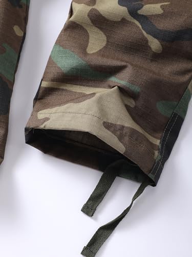 Men's Camo Cargo Work Pants Ripstop Lightweight Wild Army Military BDU Outdoor Trousers with 8 Pocktets (No Belt)