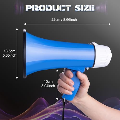 MyMealivos Portable Megaphone Bullhorn 20 Watt Power Megaphone Speaker Voice and Siren/Alarm Modes with Volume Control and Strap (White&Blue)