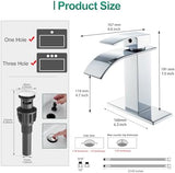 VOTON Chrome Bathroom Faucets Waterfall Bathroom Sink Faucet Modern Single Handle Bathroom Faucet for 1 or 3 Holes with Deck Plate and Pop-Up Drain, Rv Sink Camper Farmhouse Bathroom Faucet
