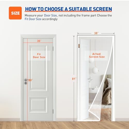 MAGZO Magnetic Screen Door Fits Door Size 36 x 80 Inches White, Screen Size 38 x 81 Inches Side Opening Polyester Screen Curtain for Patio Door