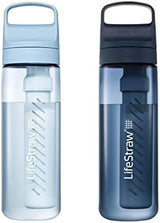 LifeStraw Go Series, BPA-Free Water Bottle for Travel and Everyday Use Removes Bacteria, Parasites, Microplastics, Improves Taste, 22oz 2-Pack; Icelandic Blue and Aegean Sea