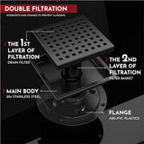 6 Inch Square Shower Floor Drain with Flange,Quadrato Pattern Grate Removable,Food-Grade SUS 304 Stainless Steel,Watermark&CUPC Certified,Matte Black