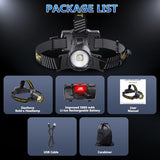 Led Headlamp Rechargeable, Super Bright HeadLamps 60H Long Battery Life with Sensor, Zoomable Head lamp with 12 Modes, IPX7 Waterproof, 120°Adjustable Headlight for Forehead, Working, Camping, Hiking