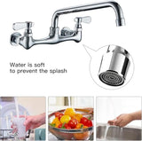 Kitchen Faucet Wall Mount Commercial Sink Faucet Kitchen Utility Laundry 8“ Swivel Spout 2 Dual Handle Restaurant Chrome Mixer Tap