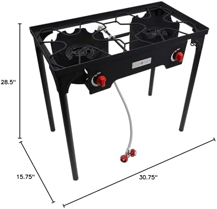Gas One Propane Double Burner Two Burner Camp Stove Outdoor High Pressure Propane 2 Burner Adjustable PSI Regulator and 4ft Steel Braided Hose With Removable Legs