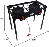Gas One Propane Double Burner Two Burner Camp Stove Outdoor High Pressure Propane 2 Burner Adjustable PSI Regulator and 4ft Steel Braided Hose With Removable Legs