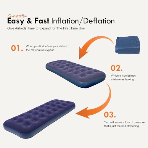 RAPTAVIS Single Size Air Mattress Inflatable Bed, Blow Up Mattress Camping Sleeping Pad