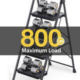 KINGRACK 4 Step Ladder, Sturdy Steel Step Stool with Anti-Slip Wide Pedals, Handrail, Safe-Lock Design, Pass 800lbs Load Testing, Folding Portable Ladder for Multi-Purpose, Home, Kitchen, Black