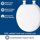 Mayfair Padded Toilet Seat, Cushioned Soft Vinyl over Wood Core Seat, Secure Hinges, Easy Clean, Round, White