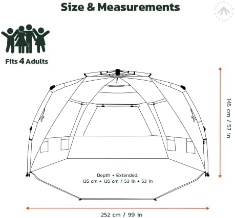 Easthills Outdoors Instant Shader Dark Shelter XL Beach Tent 99" Wide for 4-6 Person Sun Shelter UPF 50+ with Extended Zippered Porch Sky Blue