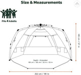 Easthills Outdoors Instant Shader Dark Shelter XL Beach Tent 99" Wide for 4-6 Person Sun Shelter UPF 50+ with Extended Zippered Porch Sky Blue