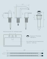 FORIOUS Square Brushed Gold Bathroom Faucets 3 Hole, Waterfall 8 Inch Widespread Bathroom Sink Faucet with Metal Pop-up Drain and Supply Lines, Two Handles for Vanity, Lavatory, Restroom