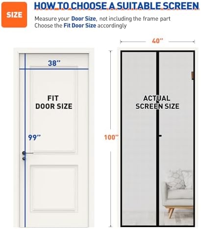 MAGZO Magnetic Screen Door Fit Door Size 38 x 99 Inch, Screen Size 40" x 100" Strong Magnets Mesh, Reinforced Fiberglass Net for Patio and Front Entrances, Gray