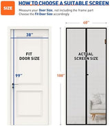 MAGZO Magnetic Screen Door Fit Door Size 38 x 99 Inch, Screen Size 40" x 100" Strong Magnets Mesh, Reinforced Fiberglass Net for Patio and Front Entrances, Gray